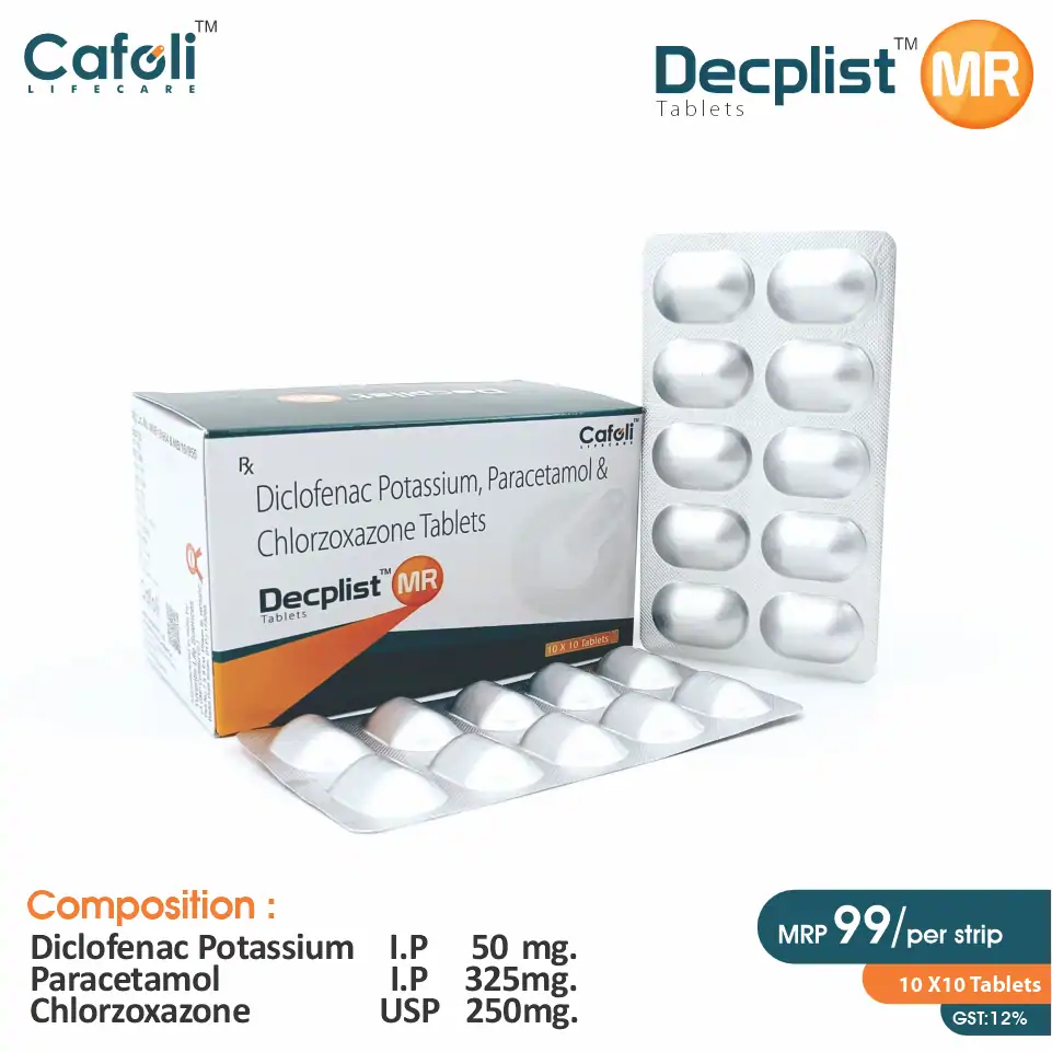 Chlorzoxazone + Diclofenac + Paracetamol Tablet at the best price in PCD Pharma Franchise for Pain and Muscle Spasm Relief